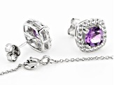 Purple Amethyst Rhodium Over Silver Pendant and Earring Set 4.34ctw