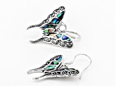 Multi Color Abalone Shell Rhodium Over Silver Butterfly Earrings