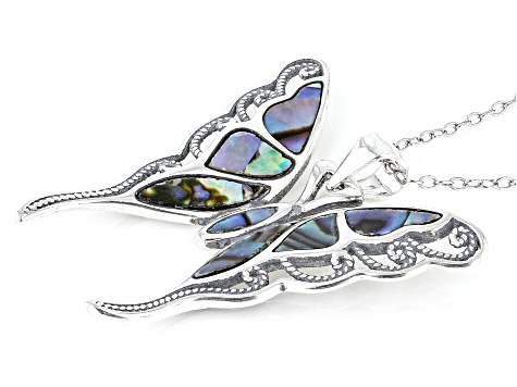 Multi Color Abalone Shell Rhodium Over Silver Butterfly