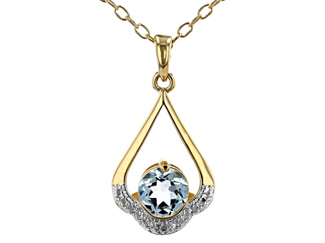 Sky Blue Topaz 18K Yellow Gold Over Bronze Pendant With Chain 1.30ctw ...