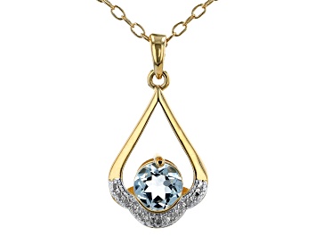 Picture of Blue Glacier Topaz™ 18K Yellow Gold Over Bronze Pendant With Chain 1.30ctw