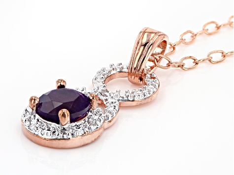 Purple Amethyst 18K Rose Gold Over Bronze Pendant with Chain. 0.65ctw
