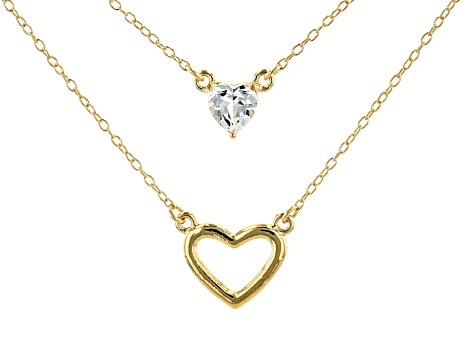 White Lab Created Sapphire 18k Yellow Gold Over Sterling Silver Heart Shaped Necklace .50ctw