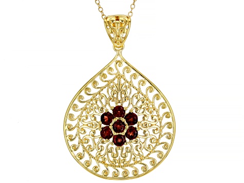 Red Garnet 18K Yellow Gold Over Sterling Silver Pendant With Chain. 1.13ctw