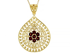Red Garnet 18K Yellow Gold Over Sterling Silver Pendant With Chain. 1.13ctw