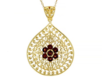 Picture of Red Garnet 18K Yellow Gold Over Sterling Silver Pendant With Chain. 1.13ctw