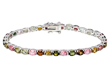 Picture of Multi-Tourmaline Rhodium Over Sterling Silver Tennis Bracelet 7.25ctw