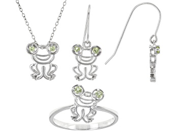 Picture of Peridot Rhodium Over Sterling Silver Pendant, Ring, and Earring Set. 0.31ctw
