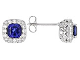 Blue Lab Created Sapphire Rhodium Over Sterling Silver Stud Earrings 1.74ctw