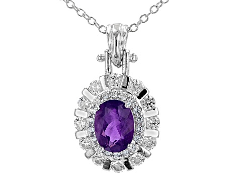 Purple African Amethyst Rhodium Over Sterling Silver Pendant with Chain. 1.78ctw