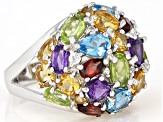 Multi-Gemstone Rhodium Over Sterling Silver Ring. 6.56ctw