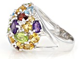 Multi-Gemstone Rhodium Over Sterling Silver Ring. 6.56ctw