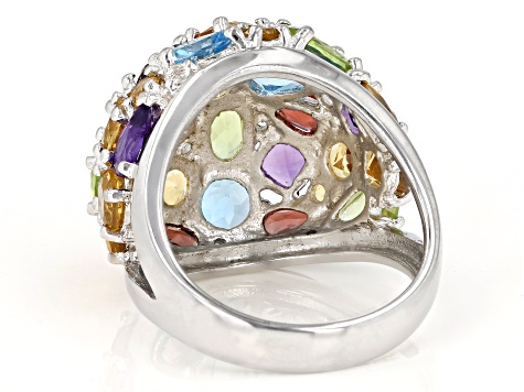 Multi-Gemstone Rhodium Over Sterling Silver Ring. 6.56ctw