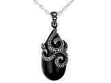 Black Agate Sterling Silver Over Bronze Pendant With Chain