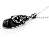 Black Agate Sterling Silver Over Bronze Pendant With Chain