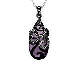 Purple Amethyst Simulant With Marcasite Sterling Silver Over Bronze Pendant With Chain