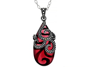 Pink Tourmaline Simulant With Marcasite Sterling Silver Over Bronze Pendant with Chain