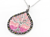 Gray Marcasite With Pink Epoxy Coloring Rhodium Over Sterling Silver Pendant With Chain 33mm x 24mm