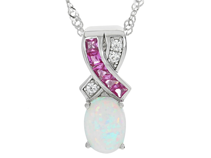 White Lab Created Opal Rhodium Over Sterling Silver Pendant With Chain.33ctw