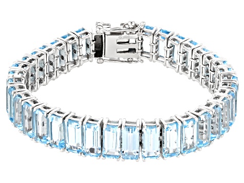 Sky Blue Topaz Rhodium Over Sterling Silver Bracelet 67.68ctw
