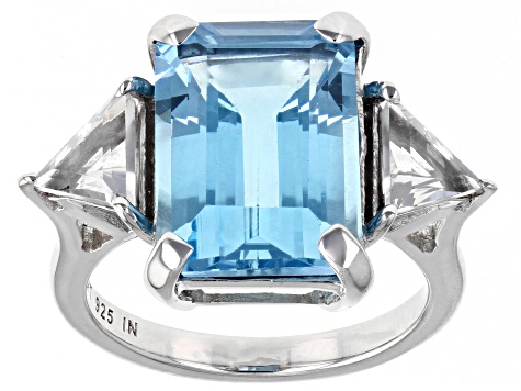 Sky Blue Topaz Rhodium Over Sterling Silver Ring 10.10ctw