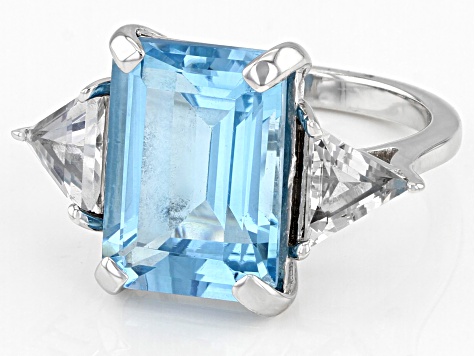 Sky Blue Topaz Rhodium Over Sterling Silver Ring 10.10ctw