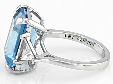 Sky Blue Topaz Rhodium Over Sterling Silver Ring 10.10ctw