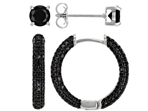 Black Spinel Rhodium Over Sterling Silver Earring Set 3.10ctw
