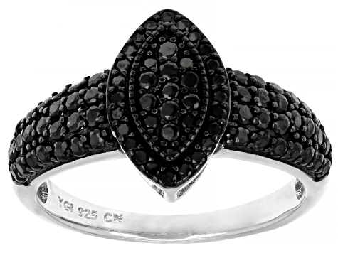 Round Black Spinel Rhodium Over Sterling Silver Ring .77ctw