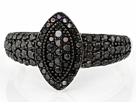 Round Black Spinel Rhodium Over Sterling Silver Ring .77ctw