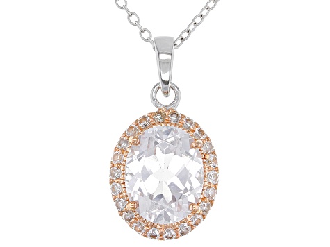 White Lab Created Sapphire 18k Rose Gold Over Silver Pendant With Chain 3.33ctw