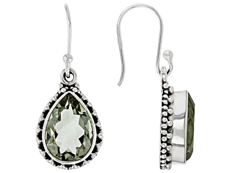 Green Prasiolite Rhodium Over Sterling Silver Earrings 7.50ctw