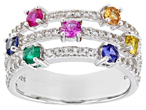 Green Lab Created Emerald Rhodium Over Sterling Silver Ring 1.45ctw