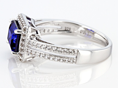 Blue Lab Created Sapphire Rhodium Over Sterling Silver Ring 2.39ctw