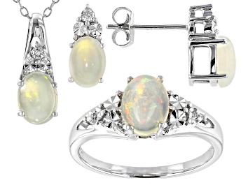 Picture of Ethiopian Opal With Round White Diamond Accent Rhodium Over Sterling Silver Jewelry Set 2.53ctw