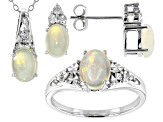 Ethiopian Opal With Round White Diamond Accent Rhodium Over Sterling Silver Jewelry Set 2.53ctw