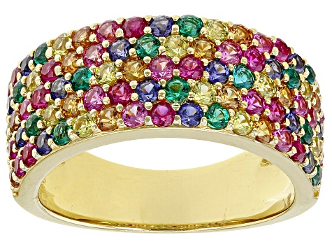 Green Lab Created Emerald 18K Yellow Gold Over Sterling Silver Ring. 2.44ctw