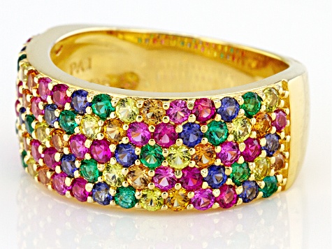 Green Lab Created Emerald 18K Yellow Gold Over Sterling Silver Ring. 2.44ctw