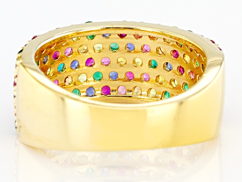Green Lab Created Emerald 18K Yellow Gold Over Sterling Silver Ring. 2.44ctw