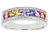 Multi-Color Lab Created Sapphire Rhodium Over Sterling Silver Ring 1.36ctw