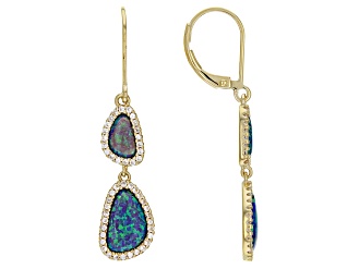 Blue Lab Created Opal 18k Yellow Gold Over Sterling Silver Dangle Earrings 0.61ctw