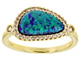Blue Lab Created Opal 18k Yellow Gold Over Sterling Silver Ring 0.29ctw