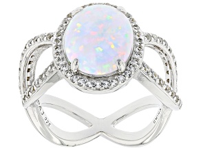 White Lab Created Opal Rhodium Over Sterling Silver Ring 2.31ctw