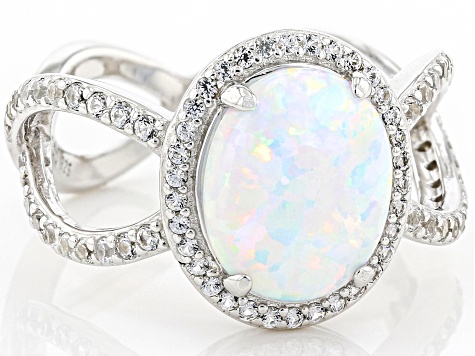 White Lab Created Opal Rhodium Over Sterling Silver Ring 2.31ctw