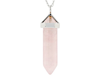 Picture of Pink Rose Quartz Rhodium Over Sterling Silver Necklace