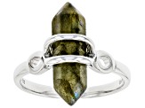 Gray Labradorite Rhodium Over Sterling Silver Ring 4.10ct