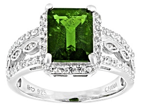 Green Chrome Diopside Rhodium Over Sterling Silver Ring. 2.94ctw