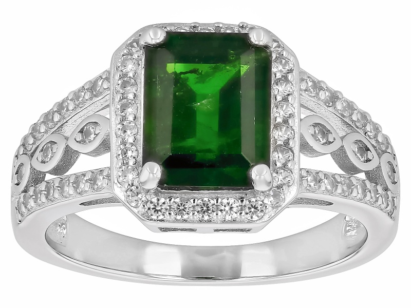 Green Chrome Diopside Rhodium Over Sterling Silver Ring. 2.94ctw