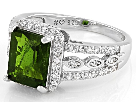Green Chrome Diopside Rhodium Over Sterling Silver Ring. 2.94ctw