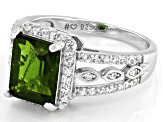 Green Chrome Diopside Rhodium Over Sterling Silver Ring. 2.94ctw